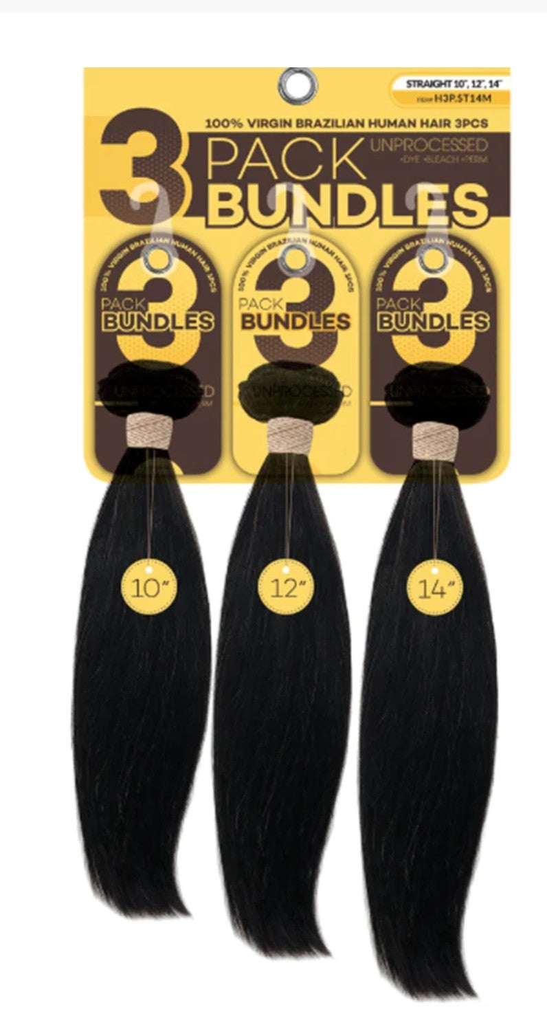 Straight 3pcs bundle pack human hair extensions for sew in