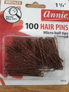 Annie bronze 100 hair pins micro ball tips crimped  1 3/4"