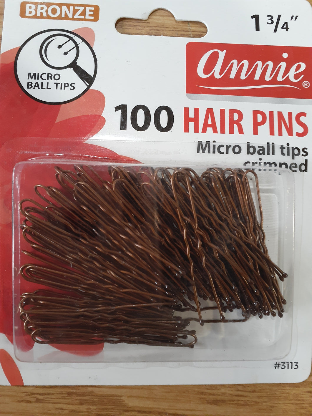 Annie bronze 100 hair pins micro ball tips crimped  1 3/4