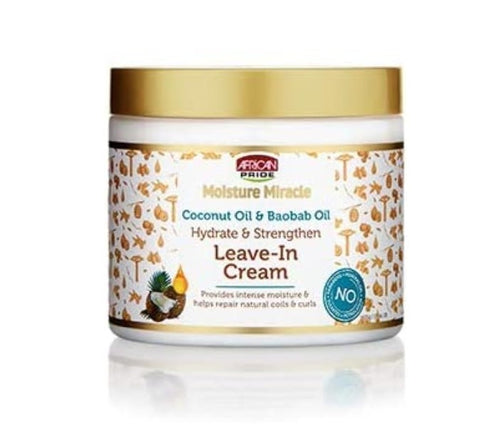 African Pride Moisture Miracle Coconut Oil & Baobab Oil Leave-In Cream - Provides Intense Moisture & Helps Repair Natural Coils & Curls, Hydrates & Strengthens, 15 oz