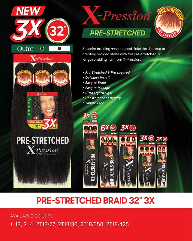 Pre Stretched Braiding Hair 3X 52 ALL COLORS X-Pression Outre